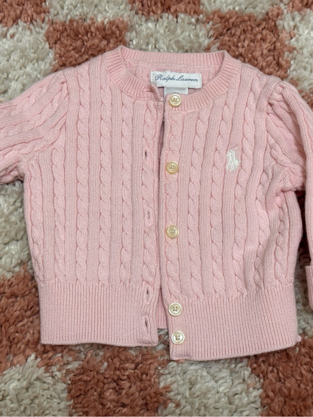 Ralph Lauren Pale Pink Cable Knit Button-Front Cardigan